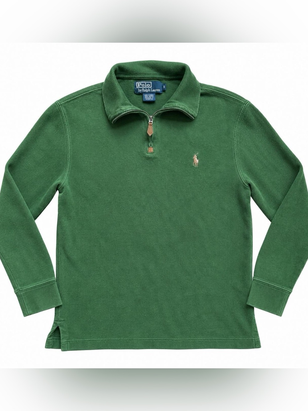 Polo Ralph Lauren Green Quarter Zip Pullover Sweater 100% Cotton Size Small